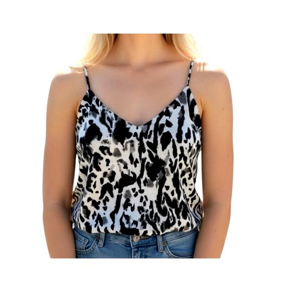 Free Press Women's Small Gray Black Leopard Print Sleeveless V-Neck Tank - Picture 2 of 10